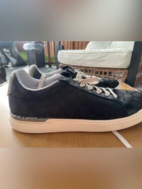 Coach Black Low-Top Signature Sneakers with Cream Laces